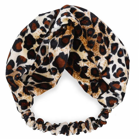 Bandeau cheveux en velours imprimé léopard